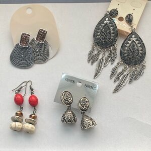 Red and Silver Elegant Earrings Set